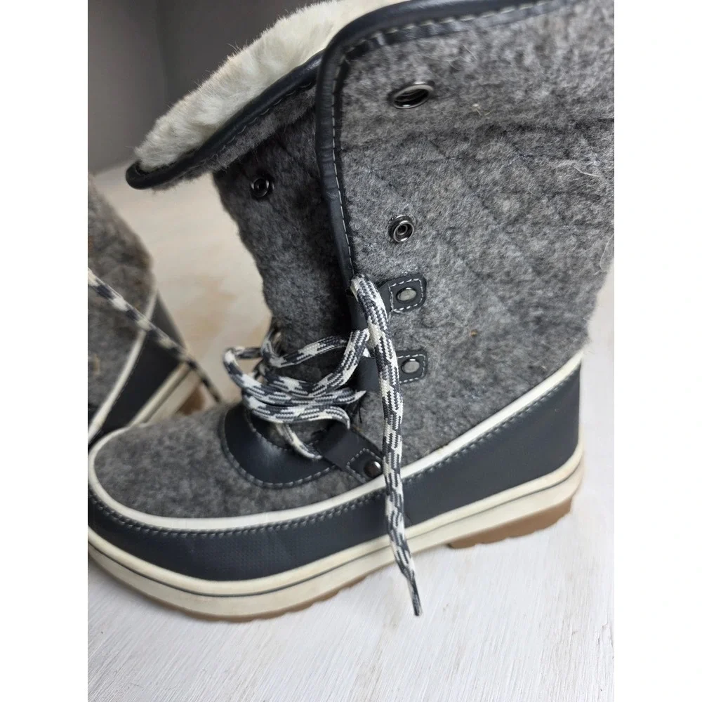 Time and Tru Womens Grey Felt Faux Fur Lined Snow Boots Size 6 Classic Academia